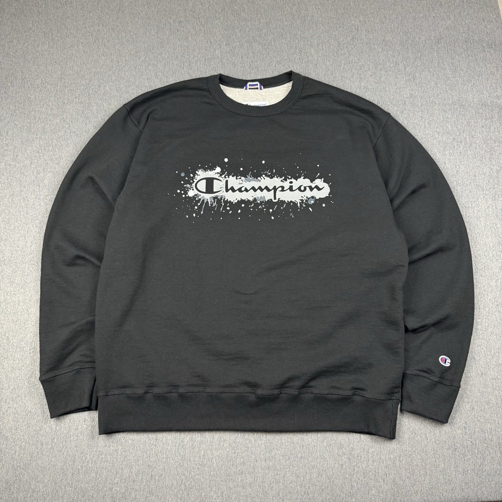 Champion Mens Black Long Sleeve Pullover Sweater Crew Neck Graphic Size XL